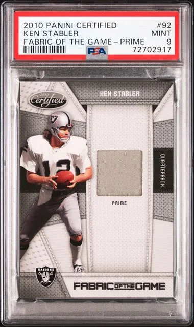 2010 Panini Certified Ken Stabler Fabric Of The Game Prime #92 card image