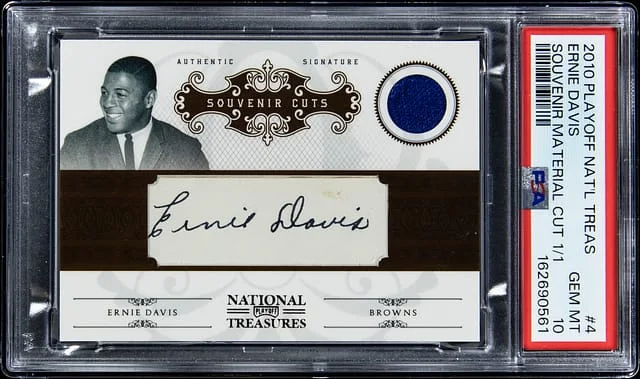 2010 Panini Ernie Davis Playoffs National Treasures Souvenir Material Cut #4 card image