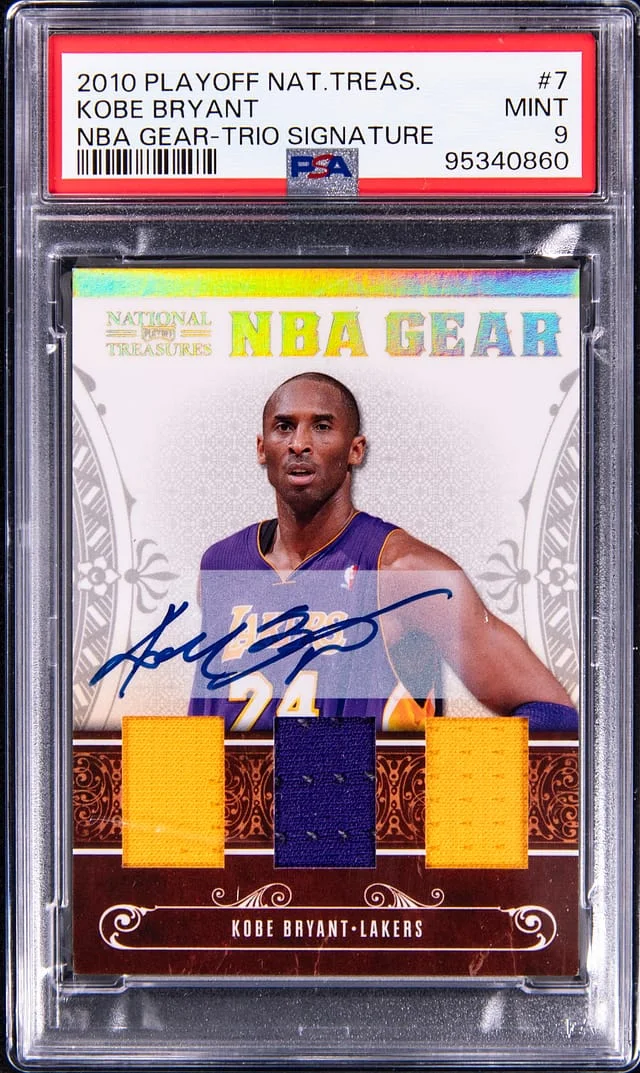 2010 Panini Playoff Kobe Bryant National Treasures NBA Gear Trio Signature #7 card image