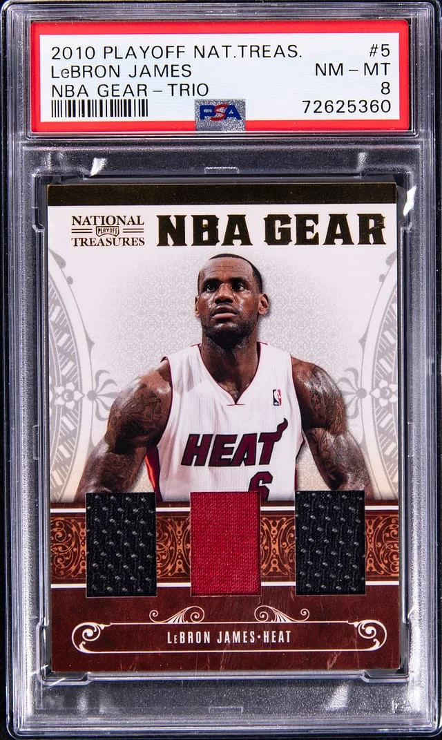 2010 Panini Playoff LeBron James National Treasures NBA Gear Trio #5 card image