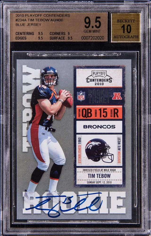 2010 Playoff Contenders Tim Tebow, Blue Ticket Autograph #234 card image