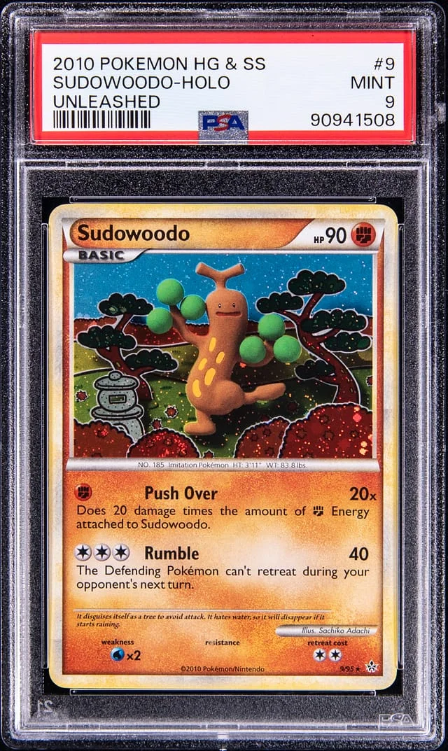 2010 Pokemon HeartGold and SoulSilver Unleashed Rare Holofoil Sudowoodo #9 card image