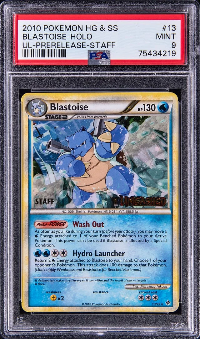 2010 Pokemon Heartgold & Soulsilver Unleashed Prerelease Staff Blastoise Holo #13 card image