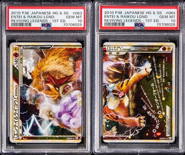 2010 Pokemon Japanese HeartGold & SoulSilver Reviving Legends Edition Entei & Raikou Legend Sequentially Graded #1st card image