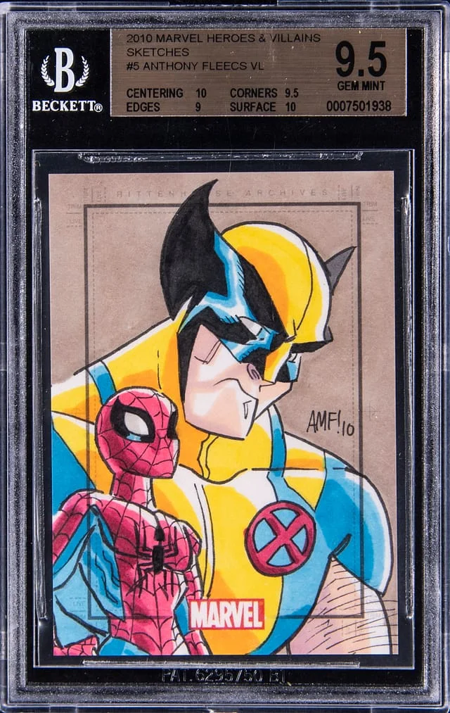 2010 Rittenhouse Marvel Heroes & Villains Wolverine/Spider-Man Anthony Fleecs Sketch #5 card image