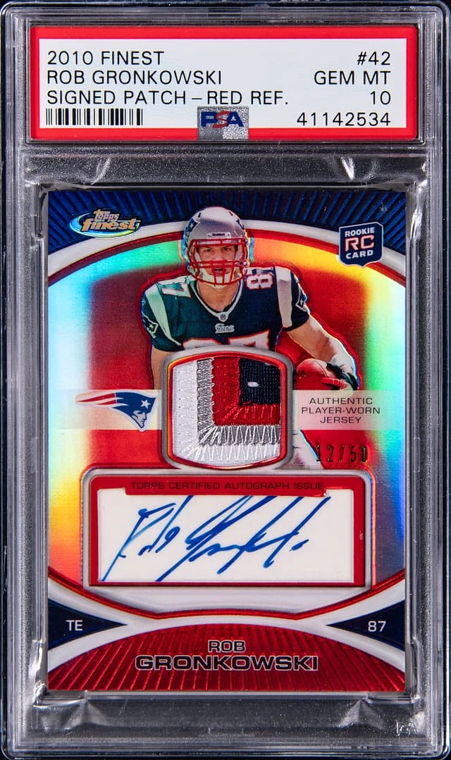 2010 Topps Finest Rob Gronkowski Signed Patch Red Refractor #42 card image