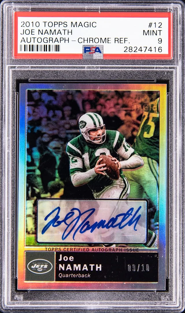 2010 Topps Joe Namath Magic Autograph Chrome Refractor #12 card image