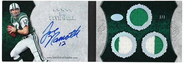 2010 Topps Joe Namath Five Star Signatures 3-Relic Booklet #SB-JN card image