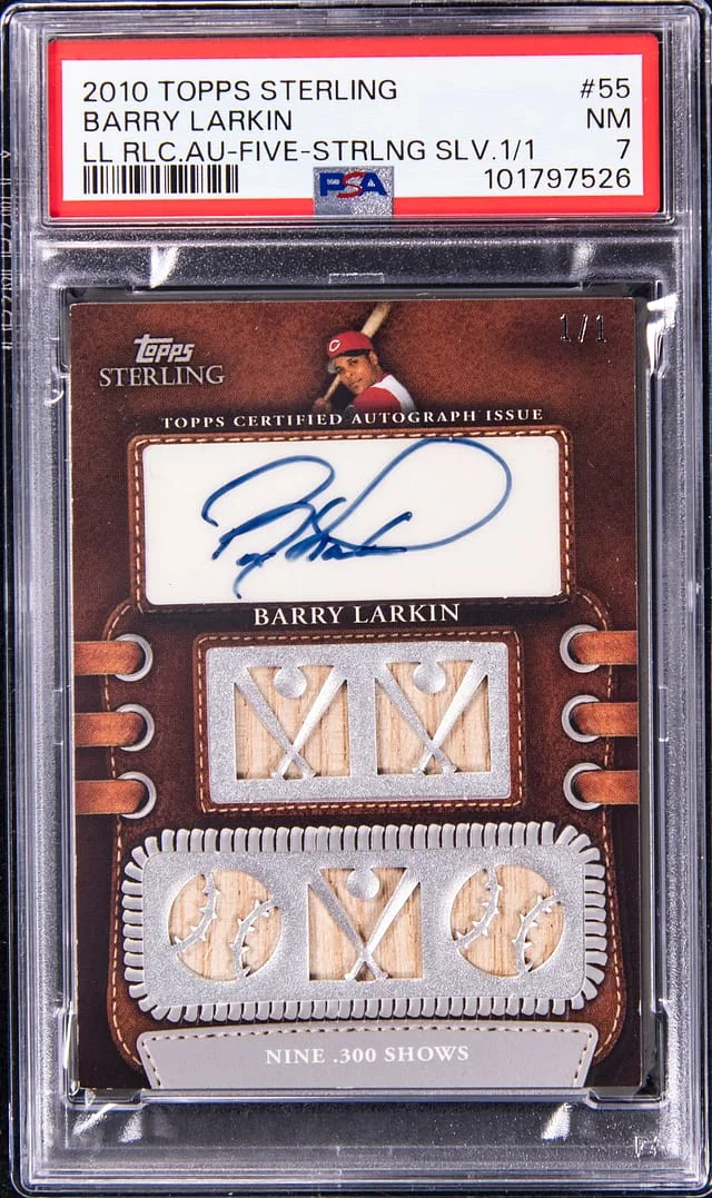 2010 Topps Sterling Barry Larkin Legendary Leather Five Relic Autographs Sterling Silver #5LLAR-55 card image