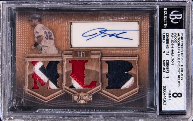 2010 Topps Triple Threads Josh Hamilton Autograph MLB Die Cut Relics Wood #TTAR-JH card image
