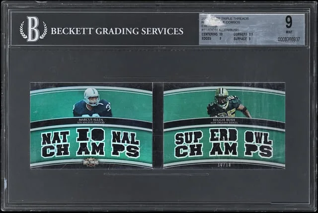 2010 Topps Triple Threads Marcus Allen/Reggie Bush Relic Double Combos Emerald #TTRDC-14 card image