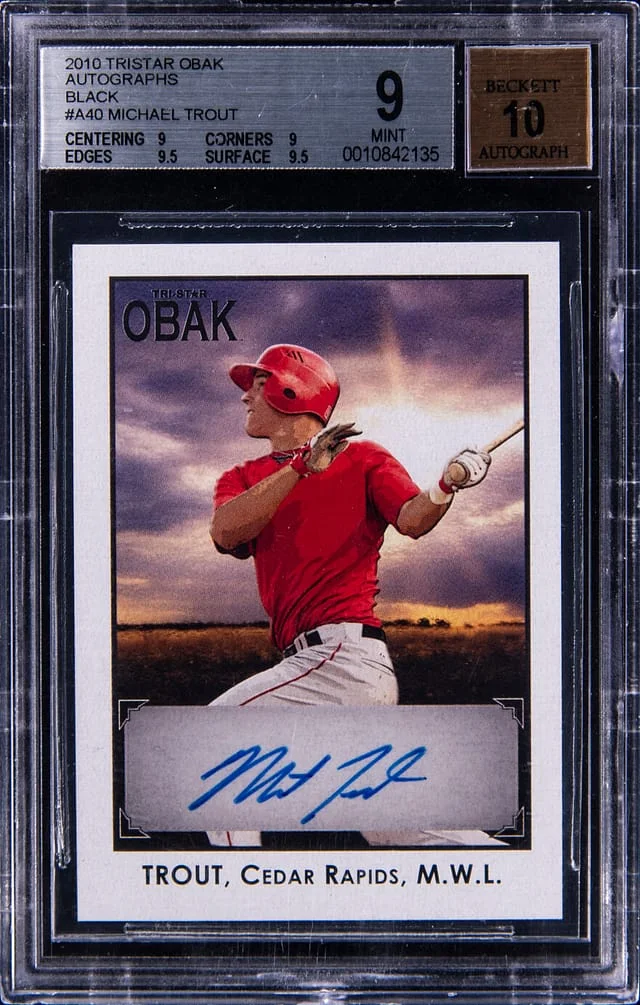 2010 Tristar Obak Autographs Black Mike Trout #A40 card image