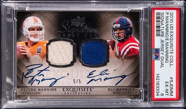 2010 Upper Deck Exquisite Collection Peyton Manning/Eli Manning Dual Signature Jersey Dual #SJD-MM card image