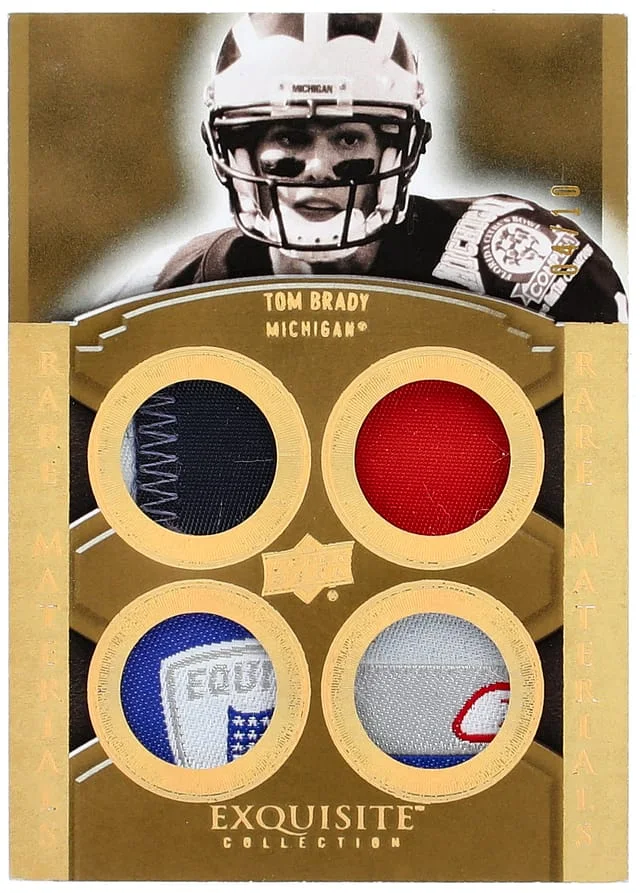 2010 Upper Deck Exquisite Collection Tom Brady Game-Used Rare Materials Gold #ERM-TB card image