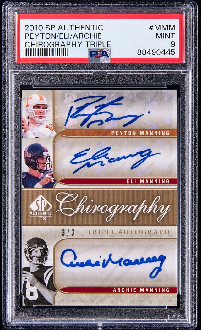 2010 Upper Deck SP Authentic Peyton Manning/Eli Manning/Archie Manning Multi-Signed Chirography Triple #CH3-MMM card image