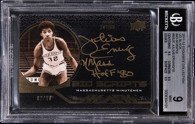 2011-12 Upper Deck Exquisite Collection Julius Erving UD Black Bio-Scripts #BS-JE card image