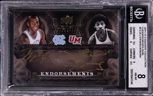 2011-12 Upper Deck Exquisite Collection Julius Erving/Michael Jordan Endorsements Dual #EE2-EJ card image