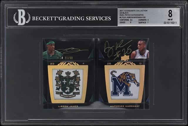 2011-12 Upper Deck Exquisite Collection LeBron James/Anfernee Hardaway Black Patch Dual Autographs #LP2-JH card image