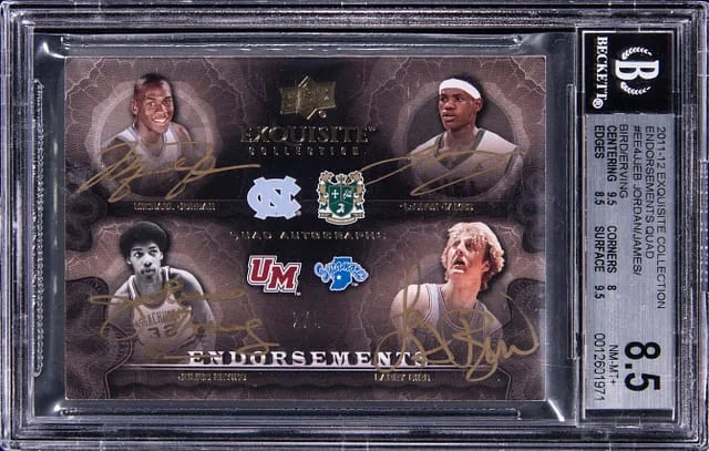 2011-12 Upper Deck Exquisite Collection Michael Jordan/LeBron James/Julius Erving/Larry Bird Multi-Signed Endorsements Quad #EE4-JJEB card image