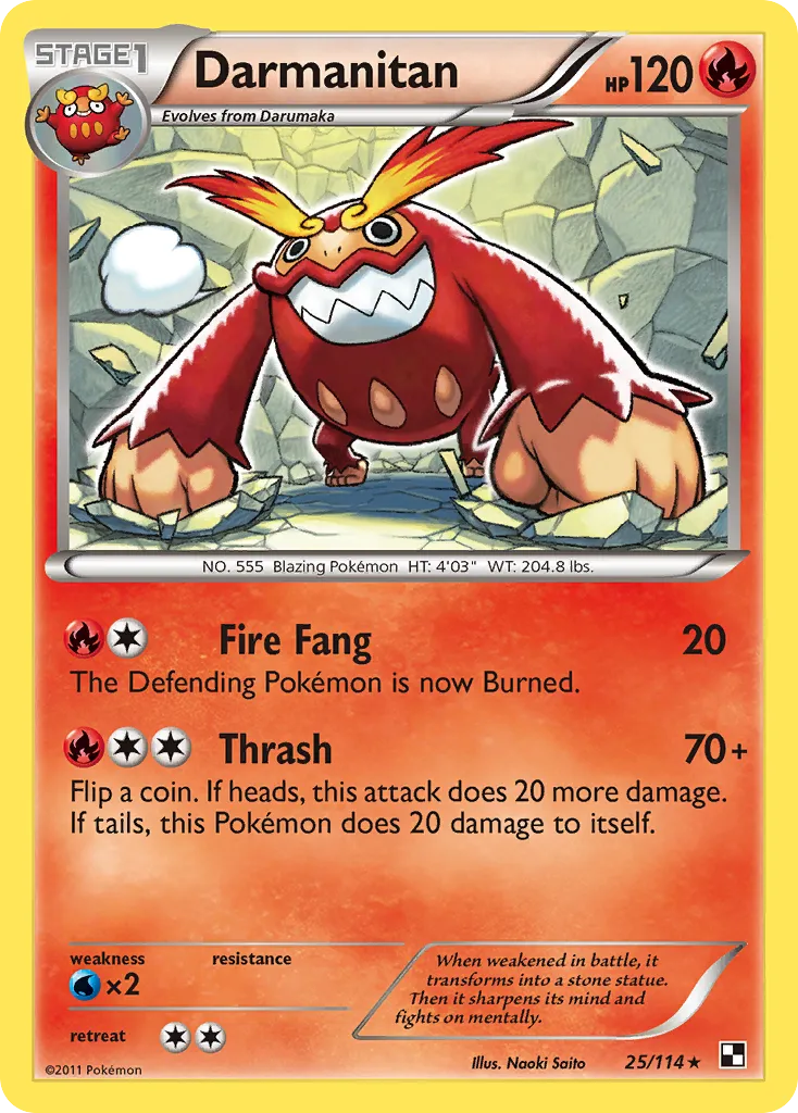 2011 Black & White Darmanitan Rare #025/114 Rare card image