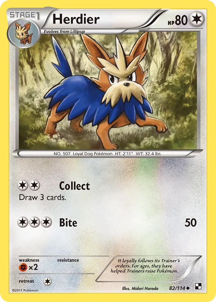 2011 Black & White Herdier Uncommon #082/114 Uncommon card image