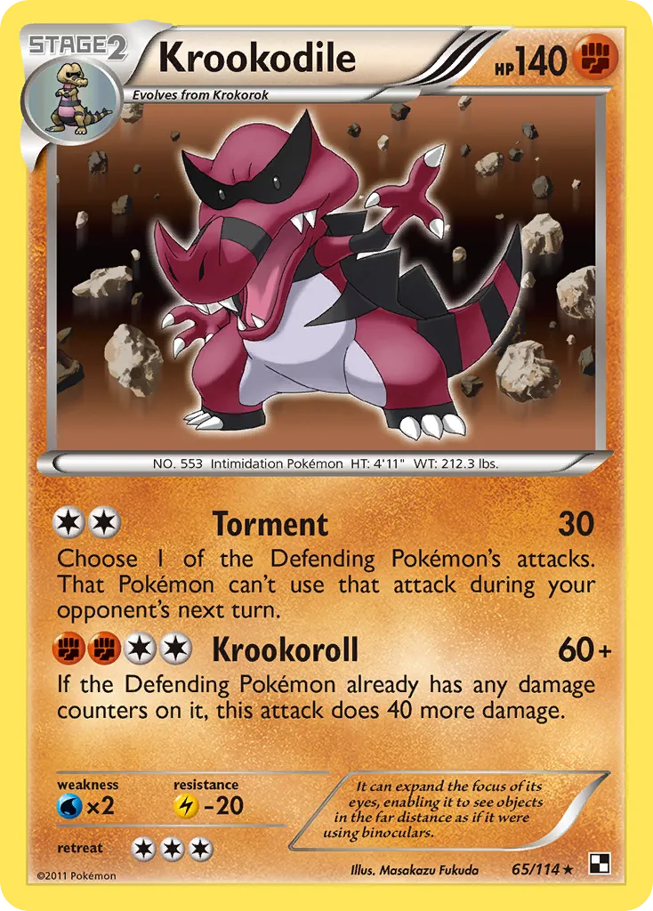 2011 Black & White Krookodile Rare Holo #065/114 Rare Holo card image