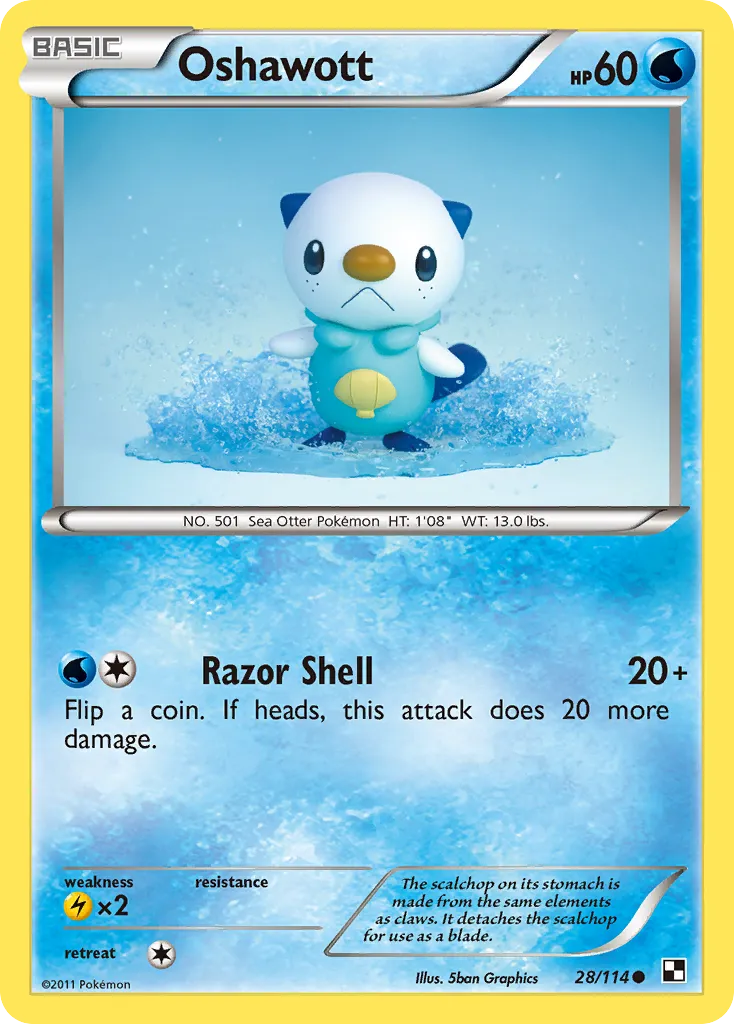 2011 Black & White Oshawott Common #027/114 Common card image