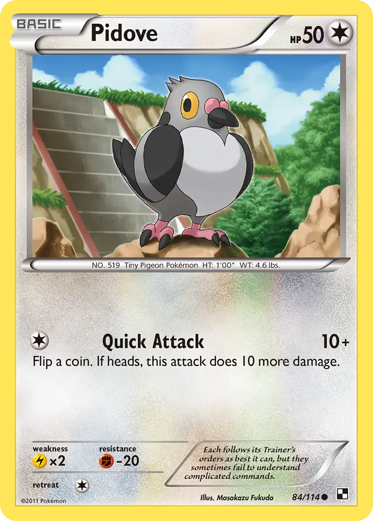 2011 Black & White Pidove Common #084/114 Common card image