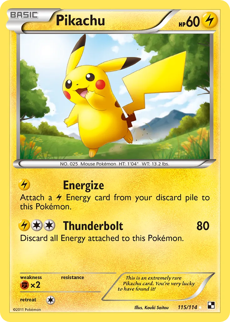 2011 Black & White Pikachu #115/114 Rare Secret card image