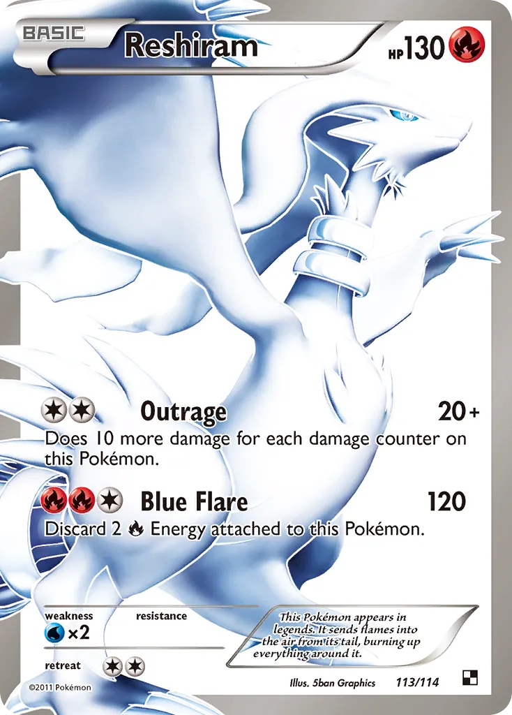 2011 Black & White Reshiram #113/114 Rare Ultra card image