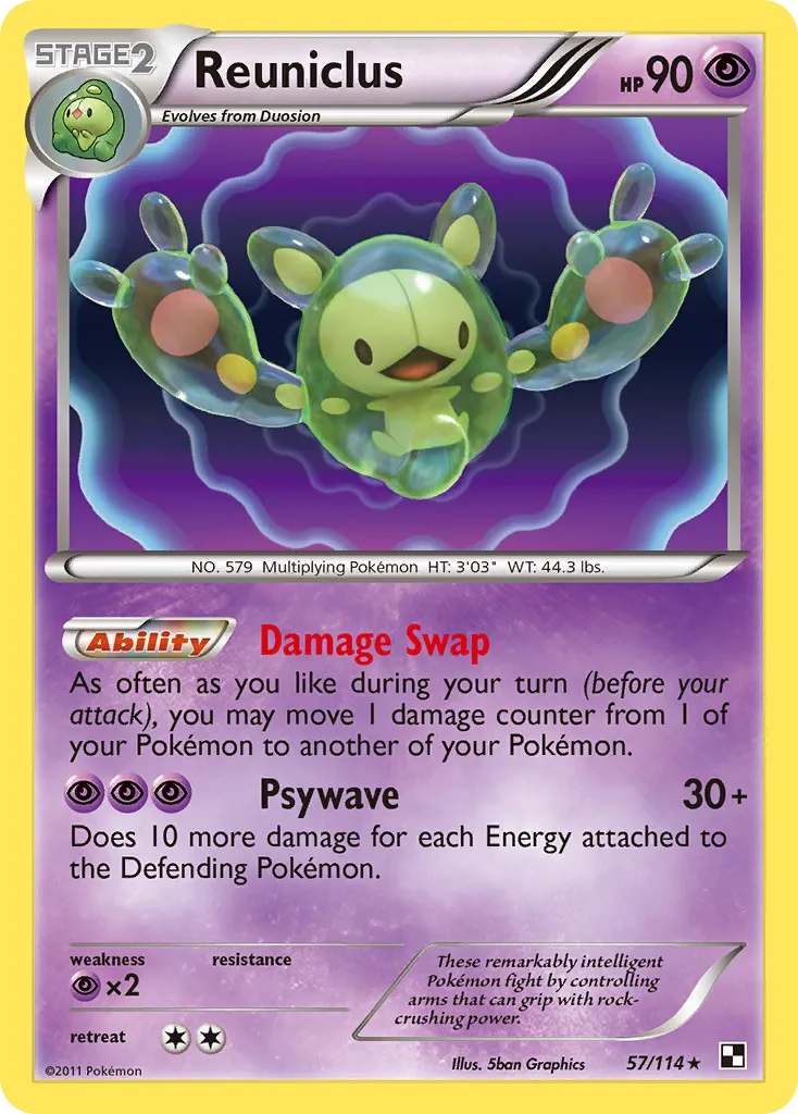 2011 Black & White Reuniclus Rare Holo #057/114 Rare Holo card image