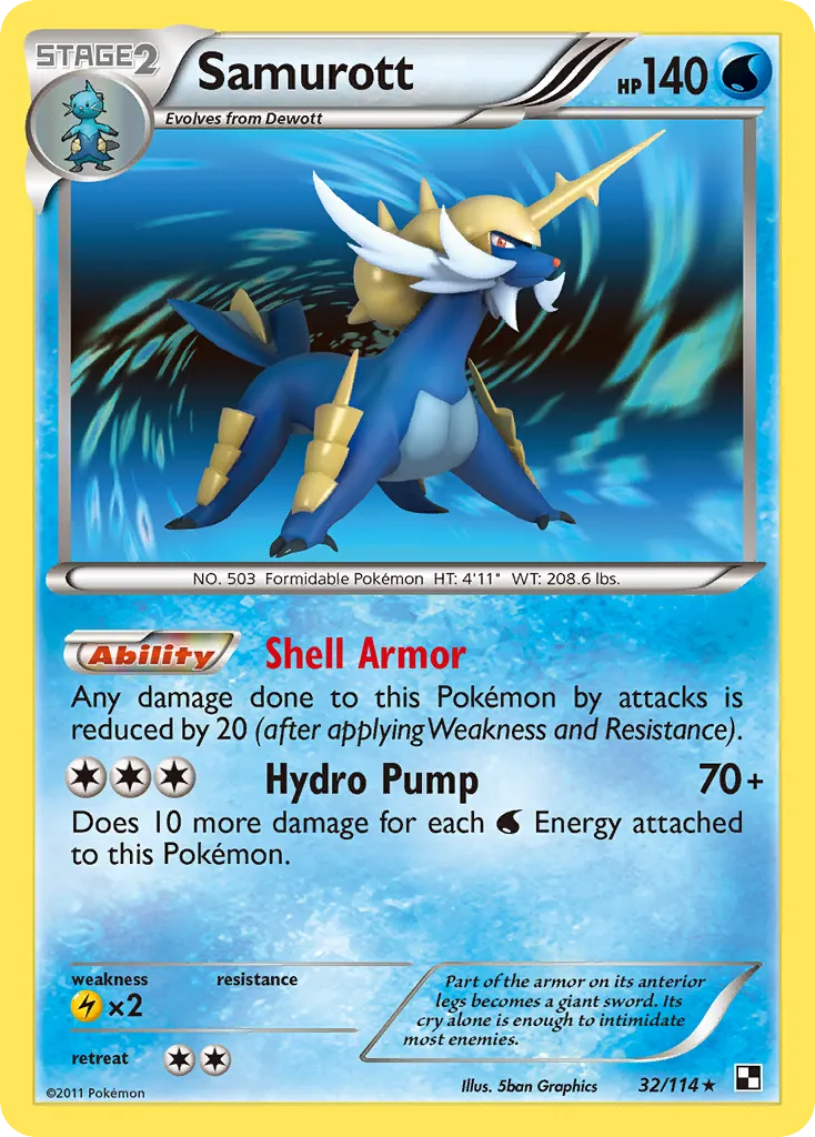 2011 Black & White Samurott #032/114 Rare Holo card image
