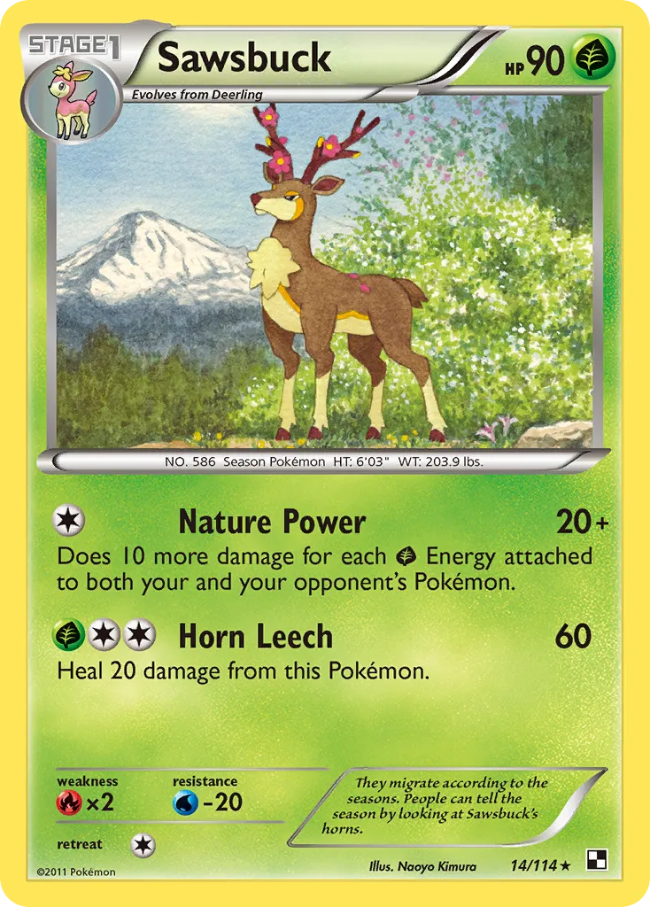 2011 Black & White Sawsbuck Rare #014/114 Rare card image