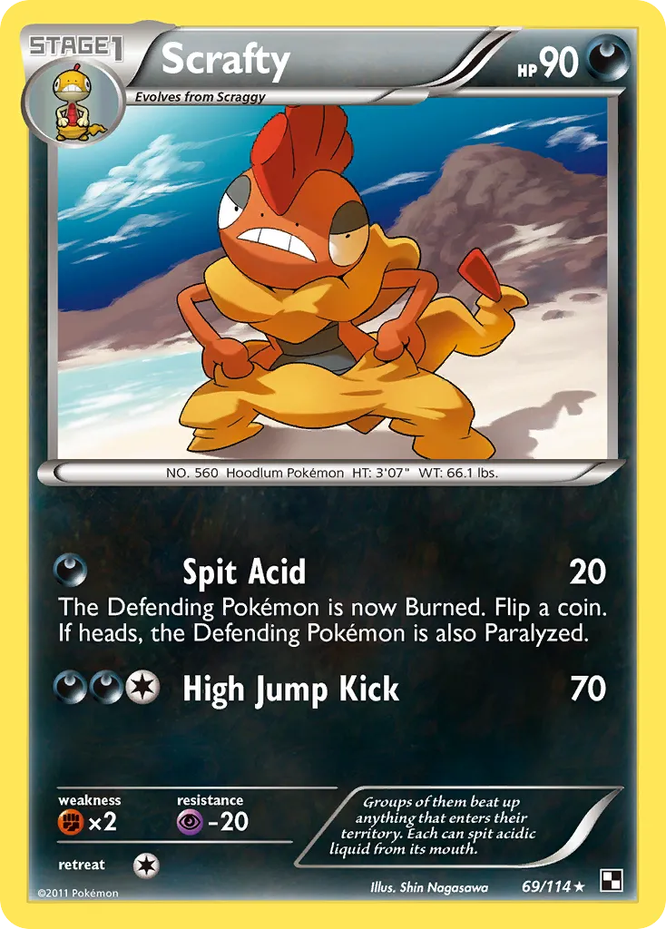 2011 Black & White Scrafty Rare #069/114 Rare card image