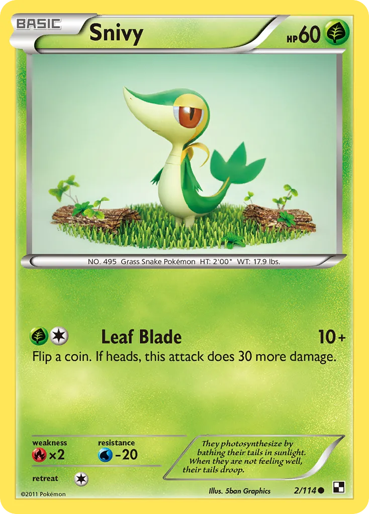 2011 Black & White Snivy Common #001/114 Common card image