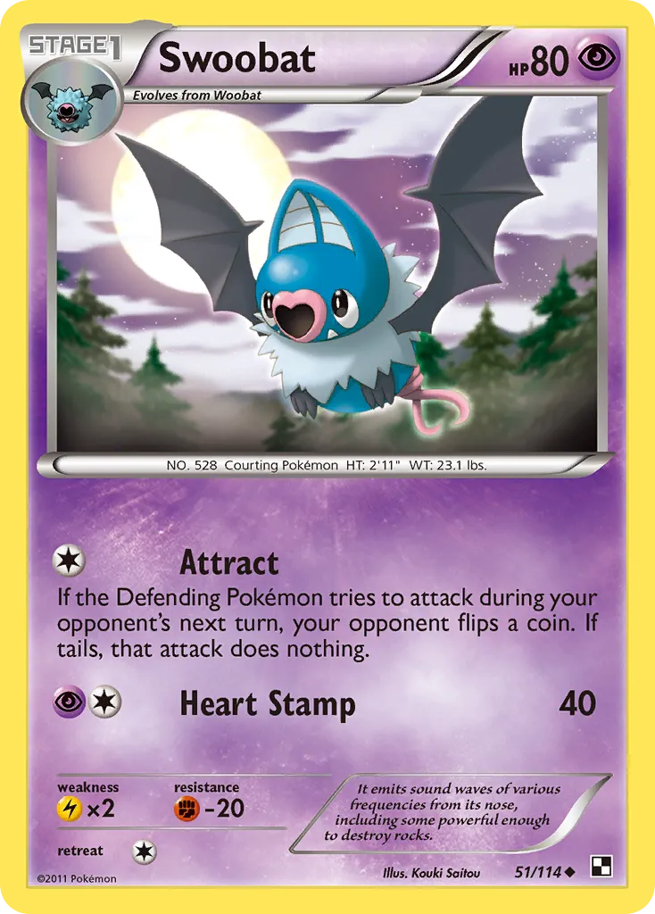 2011 Black & White Swoobat Uncommon #051/114 Uncommon card image