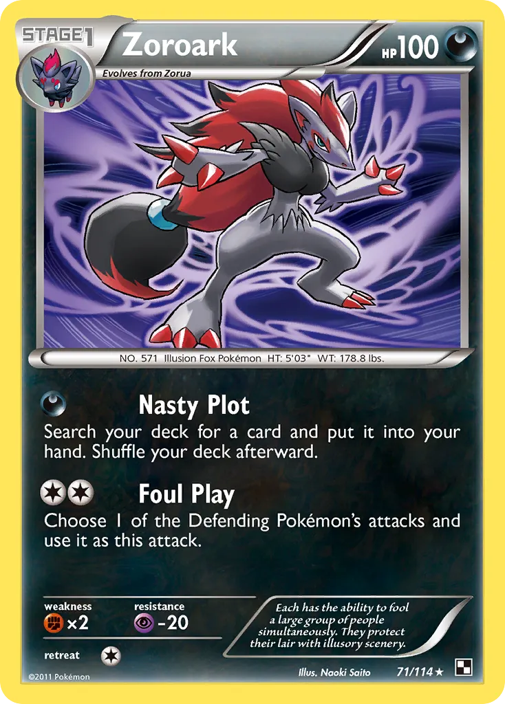 2011 Black & White Zoroark Rare Holo #071/114 Rare Holo card image