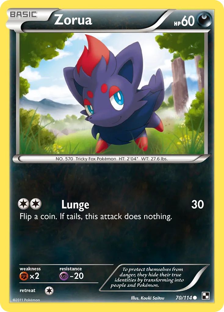 2011 Black & White Zorua Common #070/114 Common card image