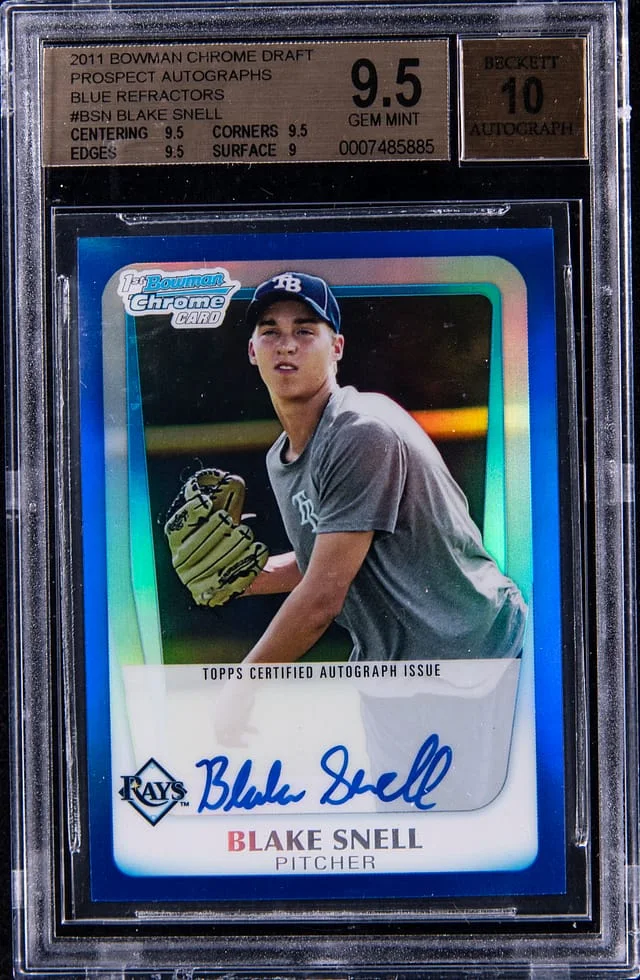 2011 Bowman Chrome Draft Blake Snell Prospect Autographs Blue Refractor #BSN card image