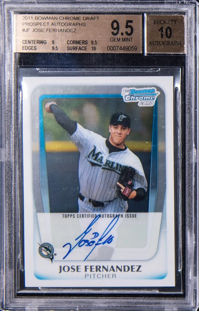 2011 Bowman Chrome Draft Jose Fernandez Prospects Autograph Orange Refractor #BCAP-JF card image