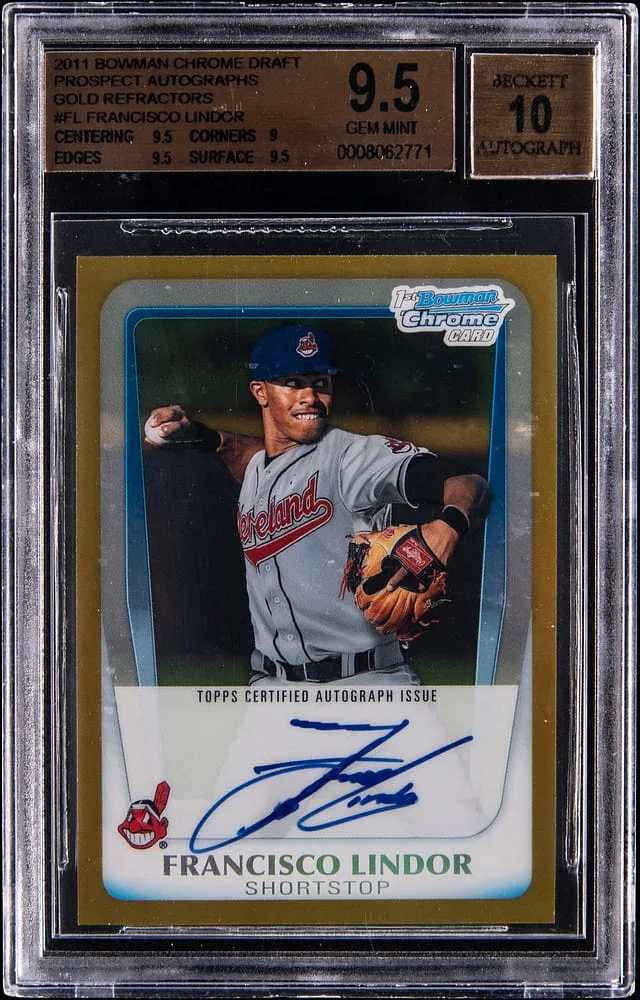 2011 Bowman Chrome Francisco Lindor Prospect Autographs Gold Refractors #BCAP-FL card image