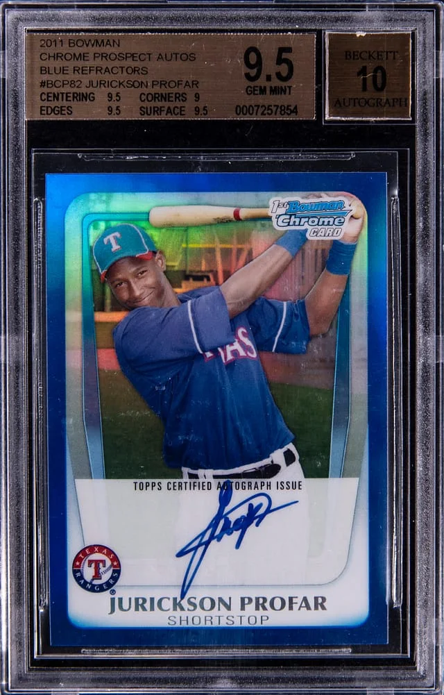 2011 Bowman Chrome Jurickson Profar Prospect Autograph Blue Refractor #BCP82 card image
