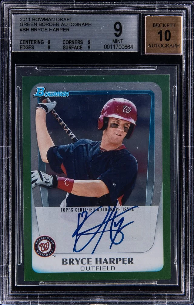 2011 Bowman Draft Bryce Harper Green Border Autograph #BPA-BH card image