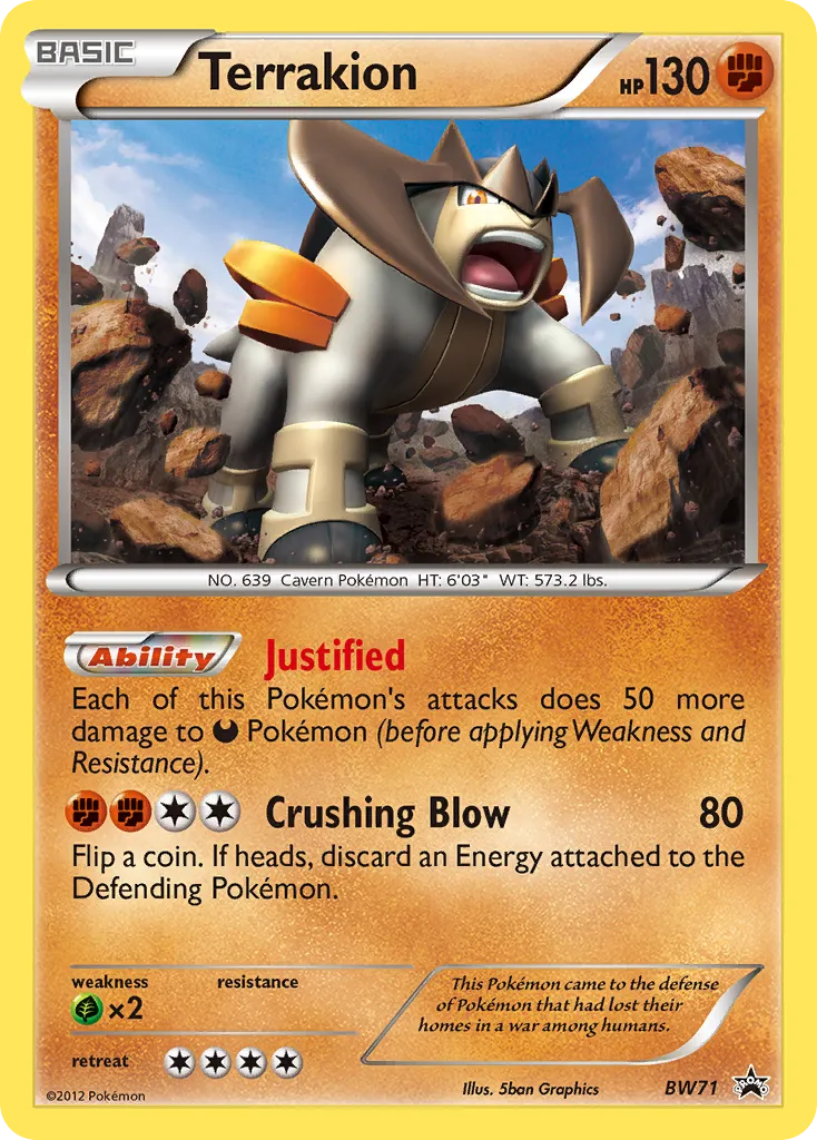 2011 BW Black Star Promos Terrakion Promo #BW71 Promo card image