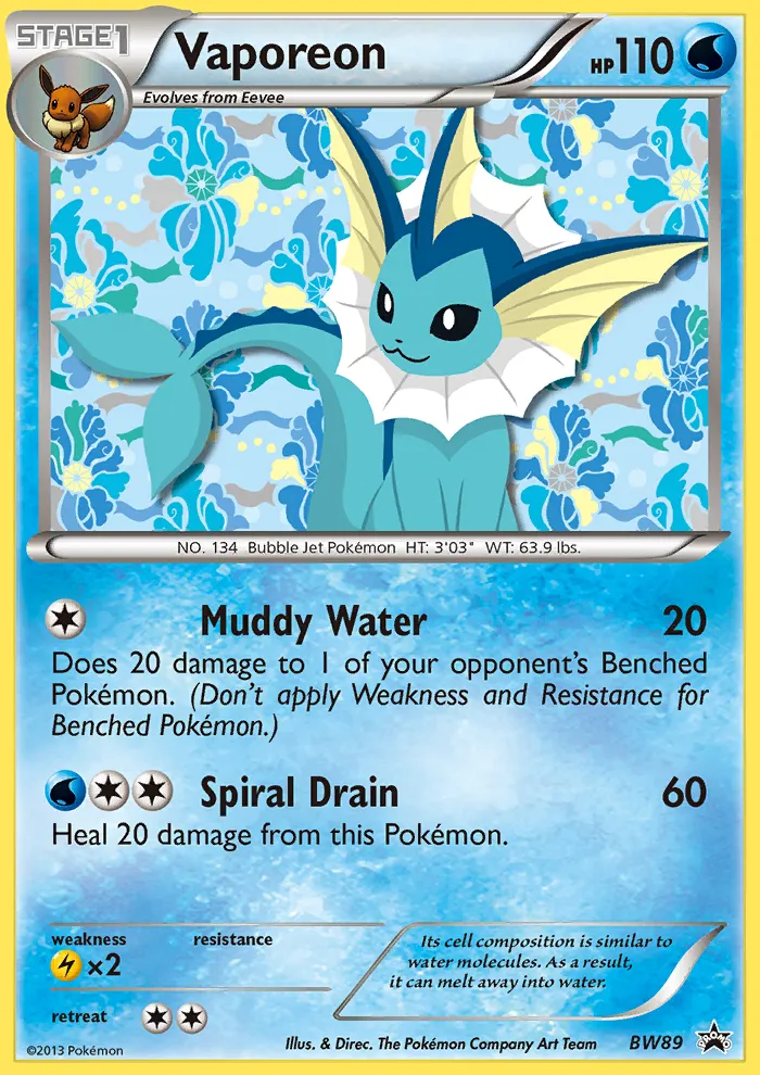2011 BW Black Star Promos Vaporeon #BW89 card image