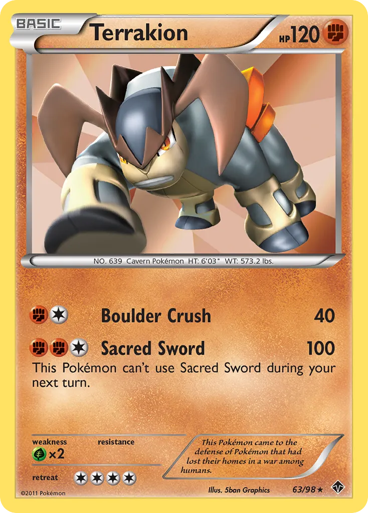 2011 Emerging Powers Terrakion Rare Holo #63/98 Rare Holo card image