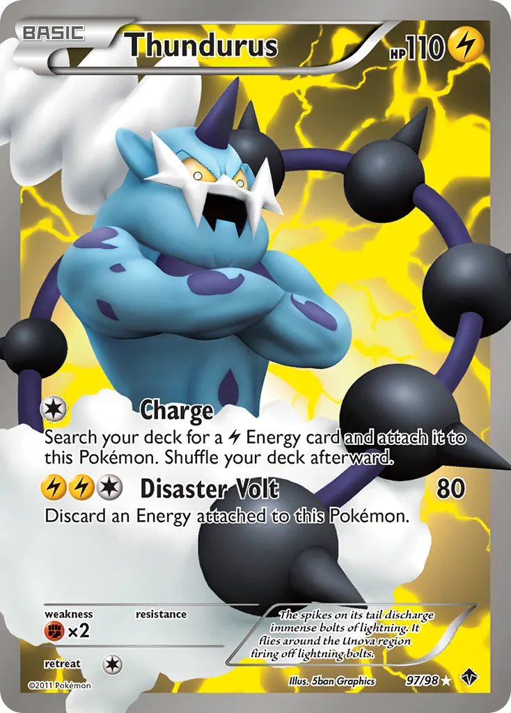 2011 Emerging Powers Thundurus #97/98 Rare Ultra card image