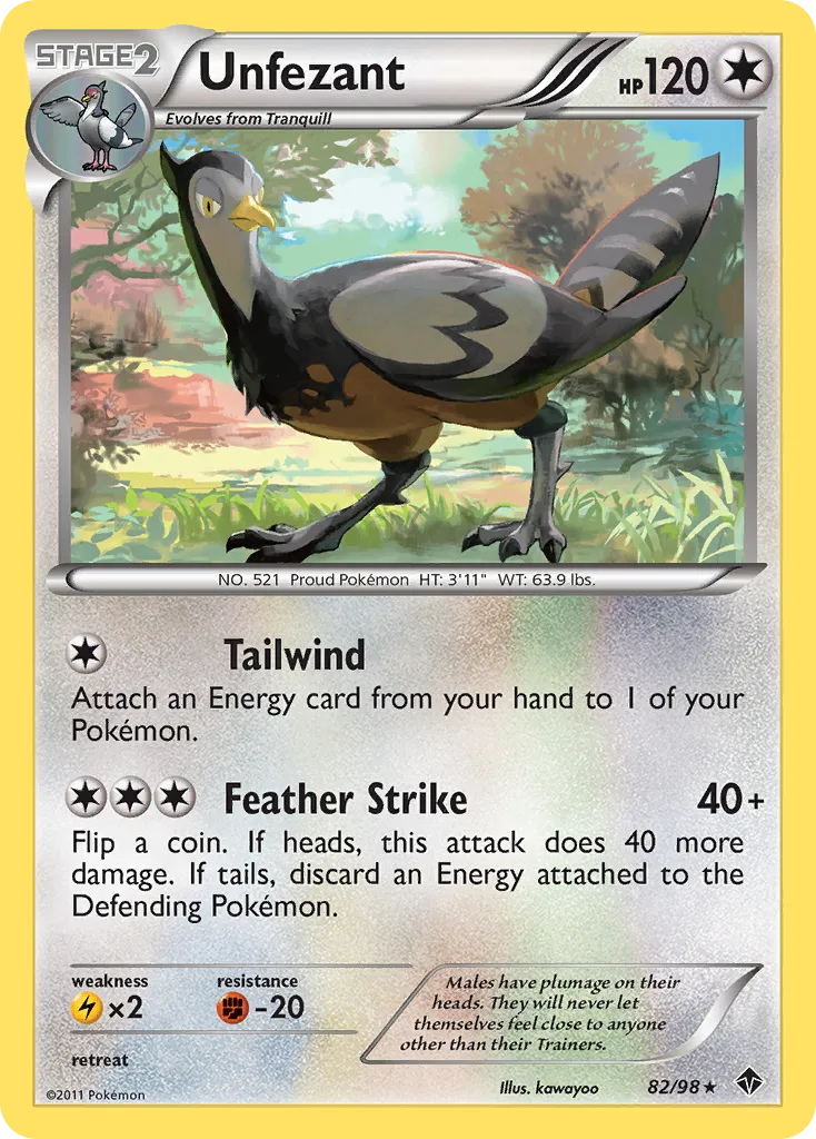 2011 Emerging Powers Unfezant Rare #82/98 Rare card image
