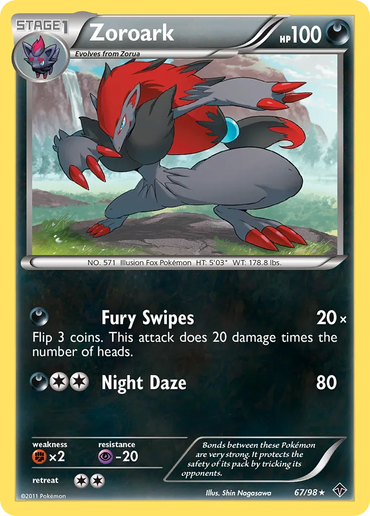 2011 Emerging Powers Zoroark #67/98 Rare Holo card image