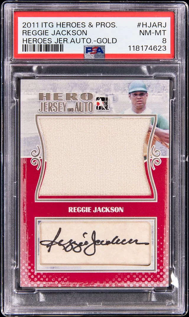 2011 ITG Reggie Jackson Heroes & Prospects Heroes Jersey Autograph Gold #HJA-RJ card image